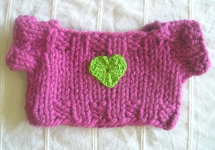 Mauve Sweater with Green Crocheted Heart